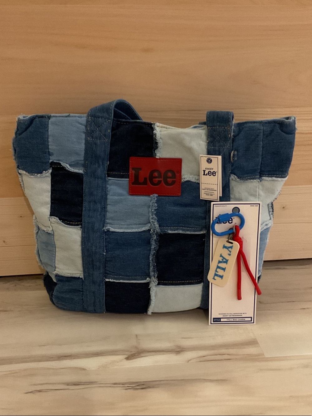 NWT Lee by Kasey Lee Musgraves Patchwork Denim Tote with BONUS bag charm